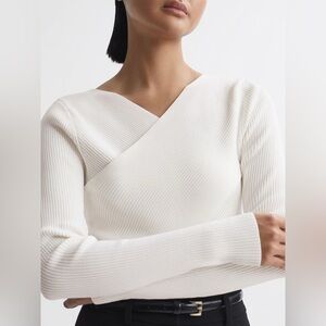 Reiss Heidi Knitted Wrap Top in Ivory size Large (L)
